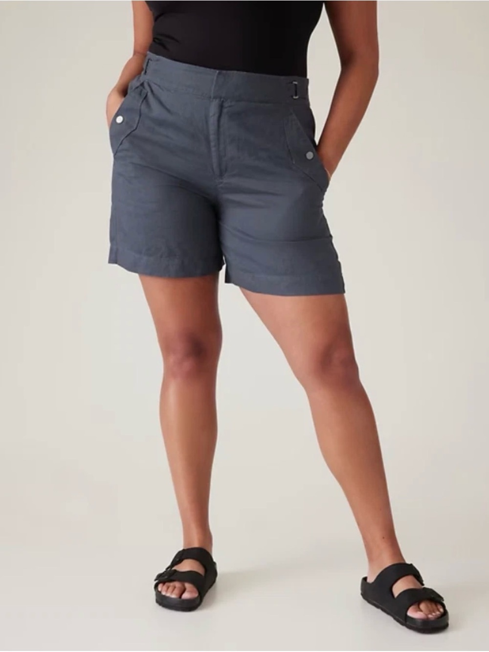 Athleta Voyager Linen Blue Shorts Plus Size Adjustable Waist Athleisure Comfort